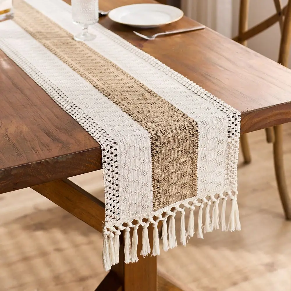 Tischläufer modern mit Makramee-Fransen im Boho-Stil – Bild 2