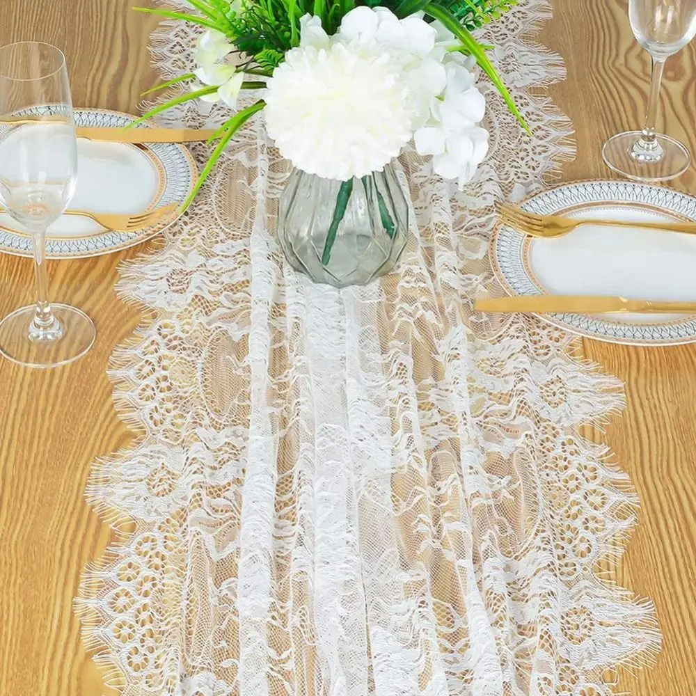 Tischläufer Schwarz in Spitzenoptik mit Blumenmuster – Bild 2