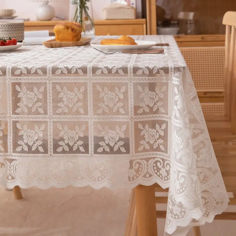 Tischdecke Groß Weiß aus Spitze mit Rosenmuster – Bild 2