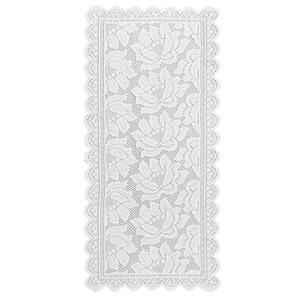 Weißer Tischläufer aus Spitze mit Blumenmuster, flach ausgelegt