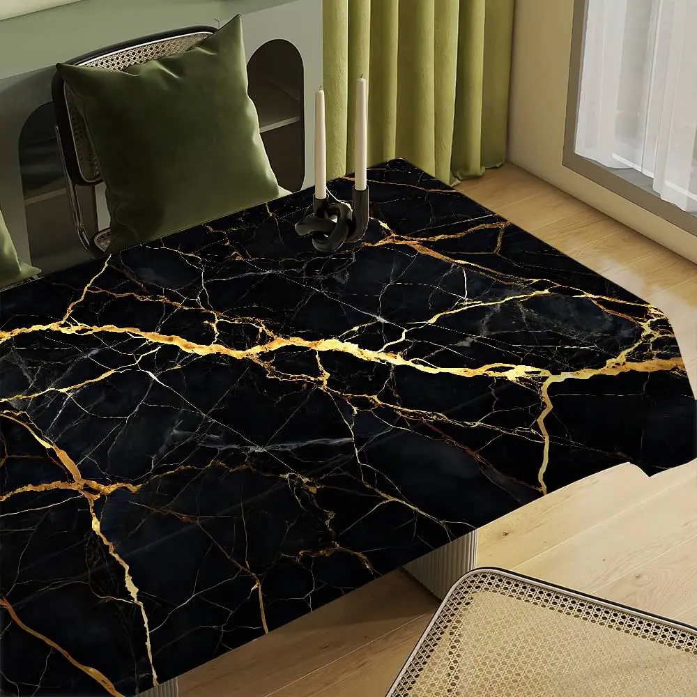 Tischdecke rechteckig groß mit Marmoroptik und goldenen Adern – Bild 2