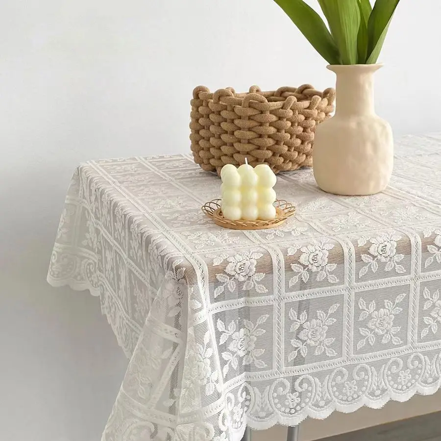 Tischdecke Spitze mit Blumenmuster und Bogenkante – Bild 2