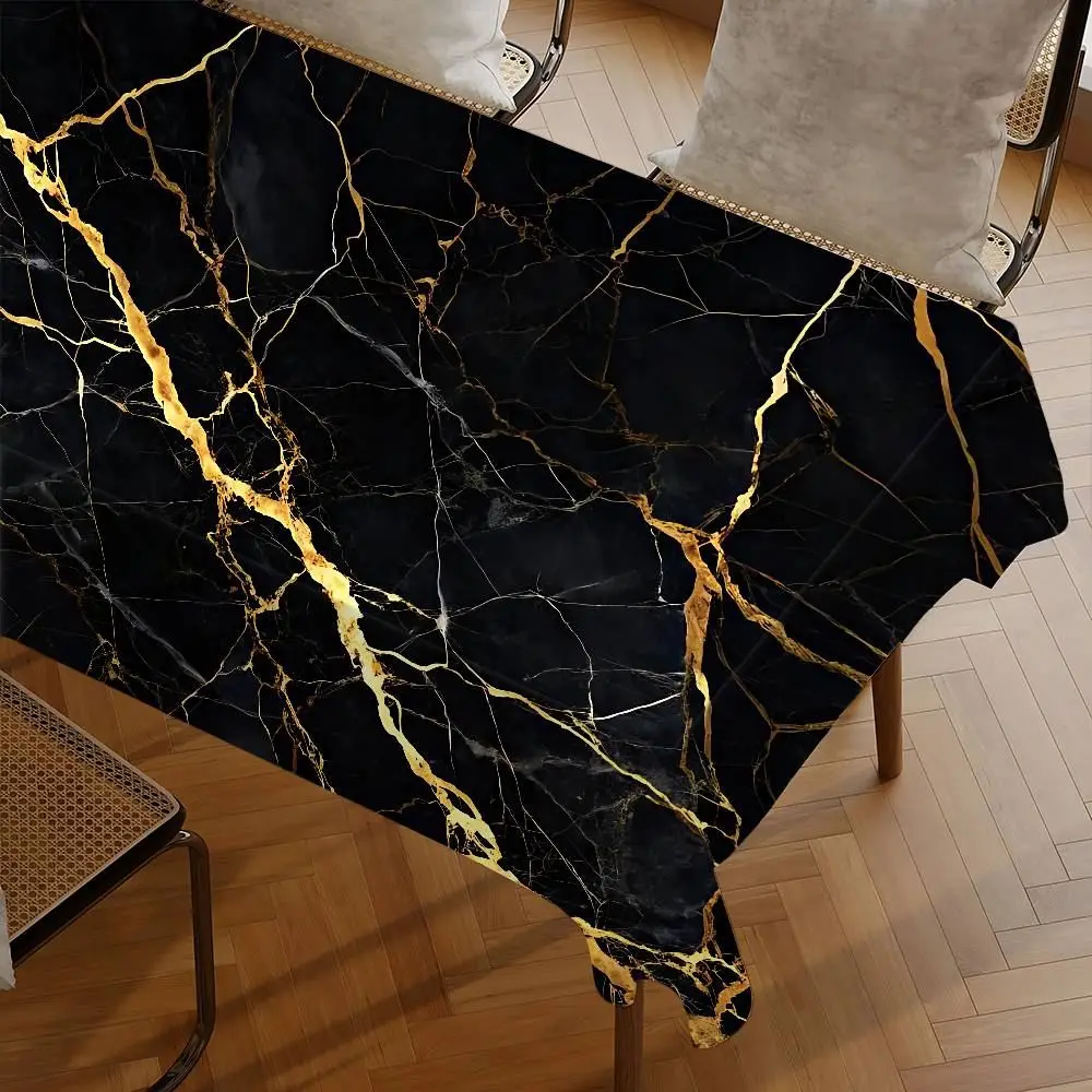 Tischdecke rechteckig groß mit Marmoroptik und goldenen Adern – Bild 3