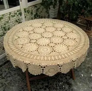 Runde gehäkelte Tischdecke aus Baumwolle mit Blumenmuster – Bild 3