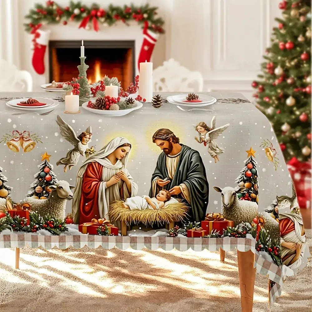 Große Tischdecke Weihnachten mit Krippenmotiv, rechteckig – Bild 3