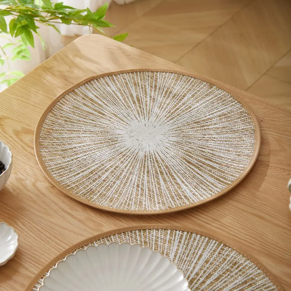 Platzset rund schwarz mit Strahlenmuster, naturfarbener Rand – Bild 4