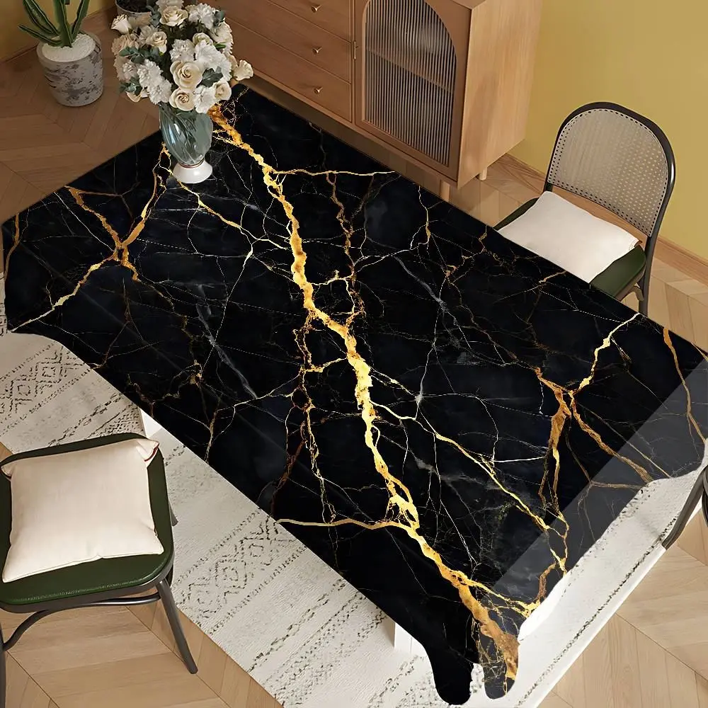Tischdecke rechteckig groß mit Marmoroptik und goldenen Adern – Bild 4