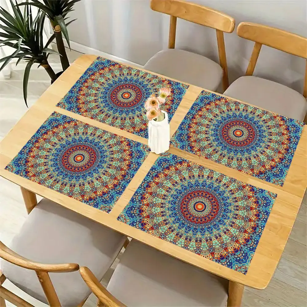 Platzdeckchen aus Leinen mit buntem Mandala-Muster – Bild 4