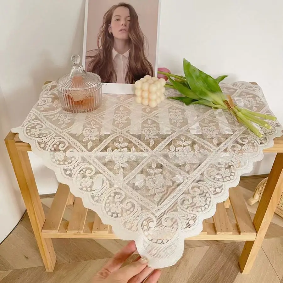 Tischdecke Groß Weiß aus Spitze mit Rosenmuster – Bild 3