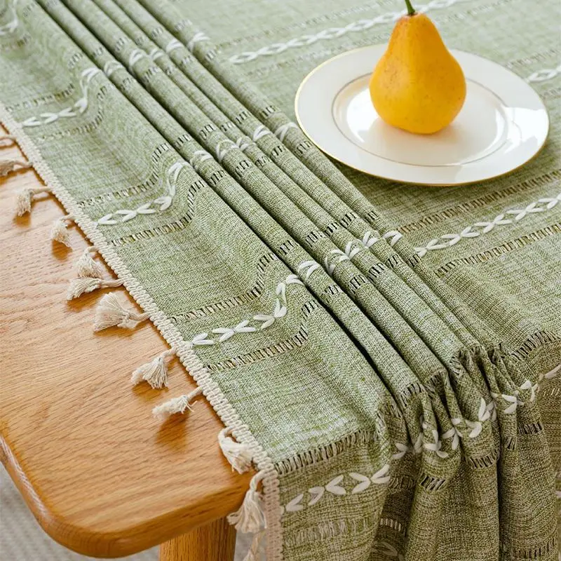 Tischdecke grau rechteckig mit Quasten und Streifenmuster – Bild 4