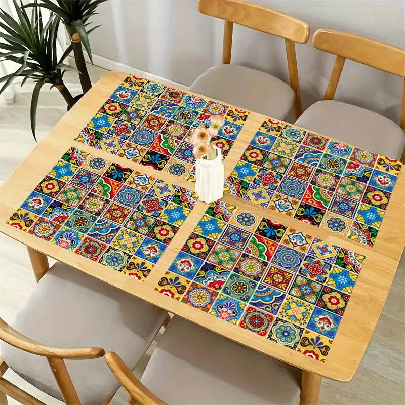 Platzdeckchen aus Leinen mit buntem Mandala-Muster – Bild 5