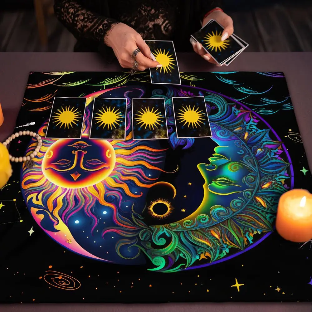 Stoff Tischdecke mit Sonne und Mond, quadratisch, waschbar – Bild 5
