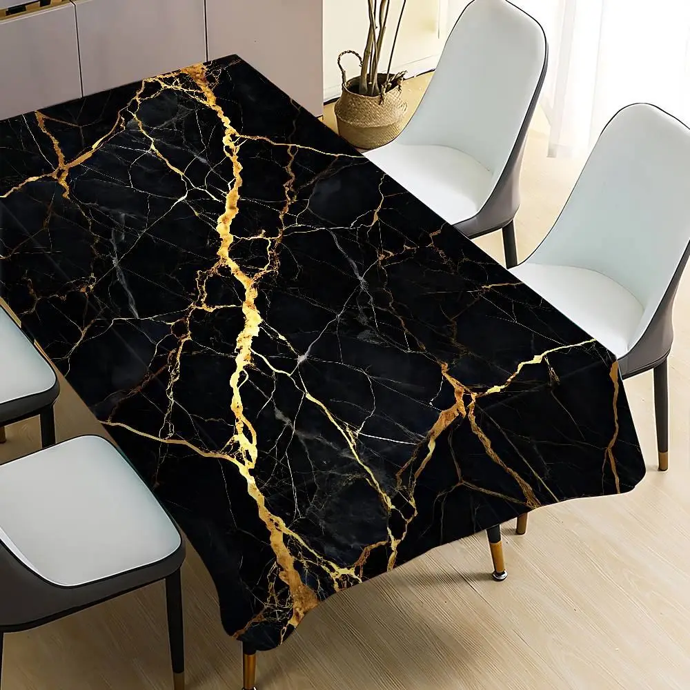 Tischdecke rechteckig groß mit Marmoroptik und goldenen Adern – Bild 5