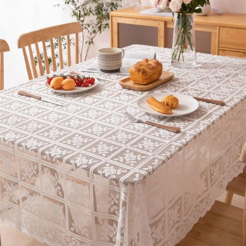 Tischdecke Groß Weiß aus Spitze mit Rosenmuster – Bild 5