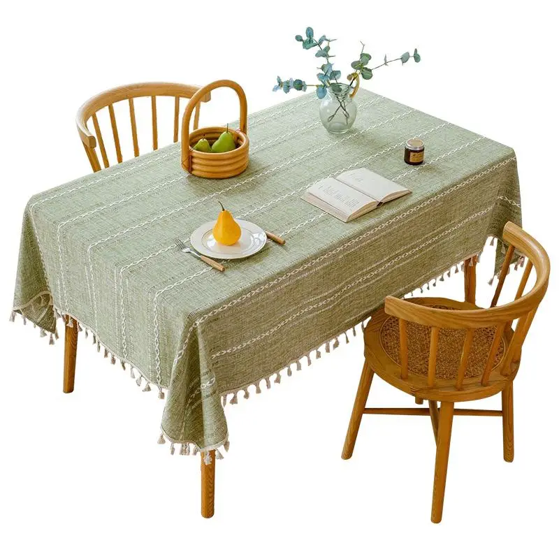 Tischdecke grau rechteckig mit Quasten und Streifenmuster – Bild 6
