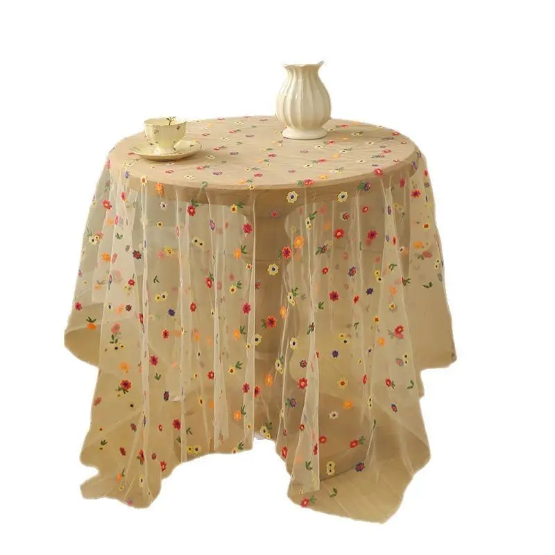 Tischdecke transparent mit buntem Blumenmuster, Tüll-Optik – Bild 6