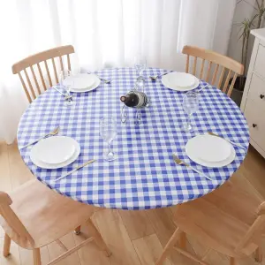 Tischdecke blau rund mit weißem Blättermuster – Blau – Karo