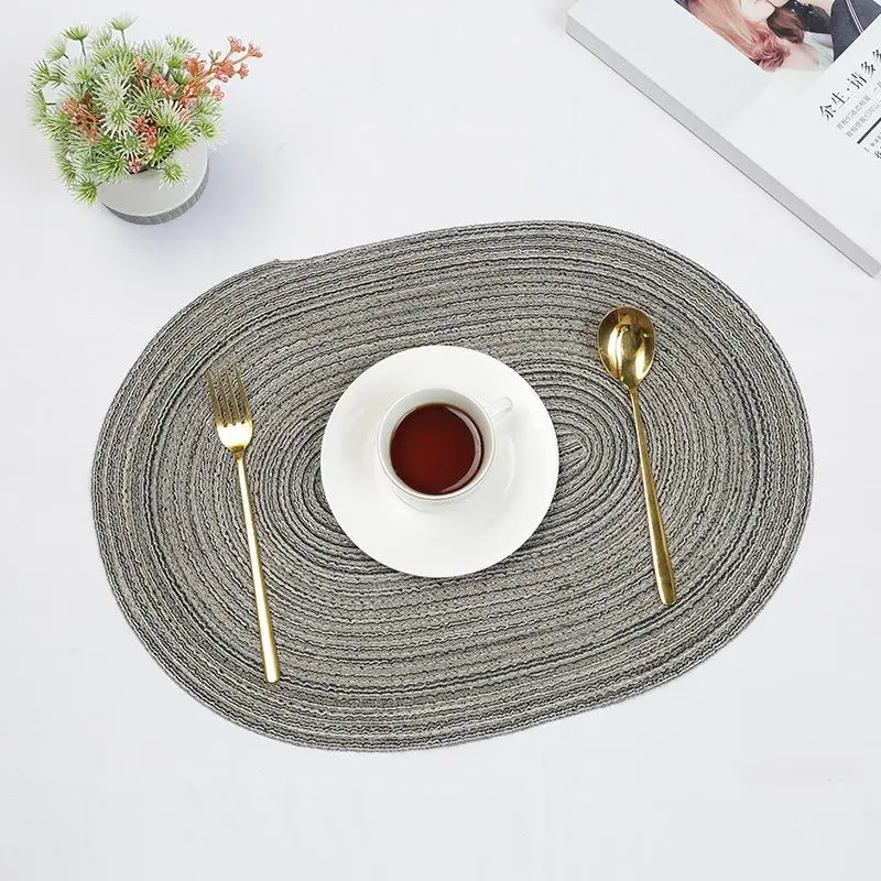 Tischset Orange oval, geflochten mit Rillenstruktur – Grau