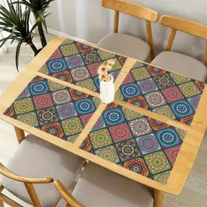 Platzdeckchen aus Leinen mit buntem Mandala-Muster – Bunt