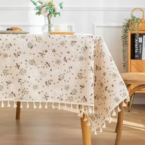 Kleine Tischdecken rechteckig mit Blumenmuster und Quasten – Beige – Blumen