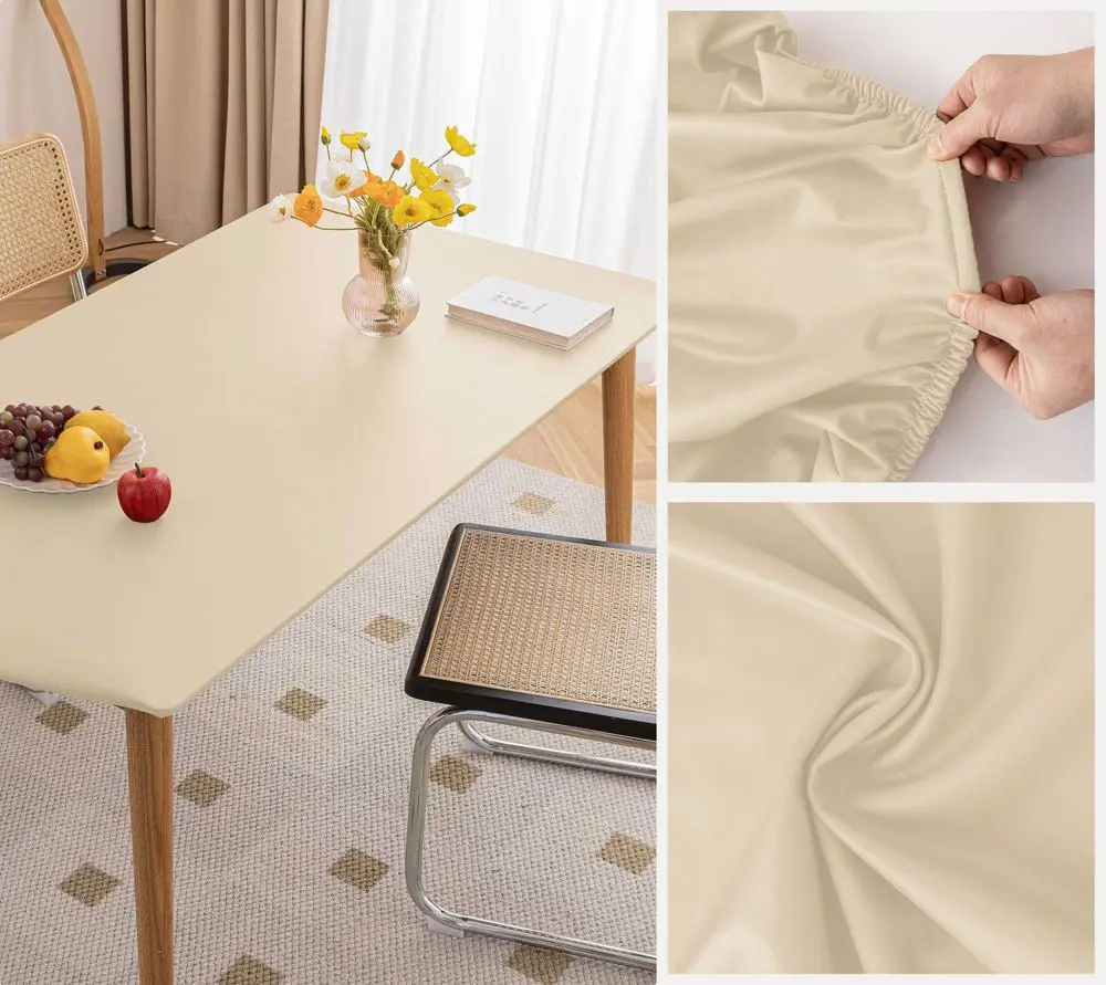 Einfarbige Tischdecke Weinrot als Spannbezug – Creme