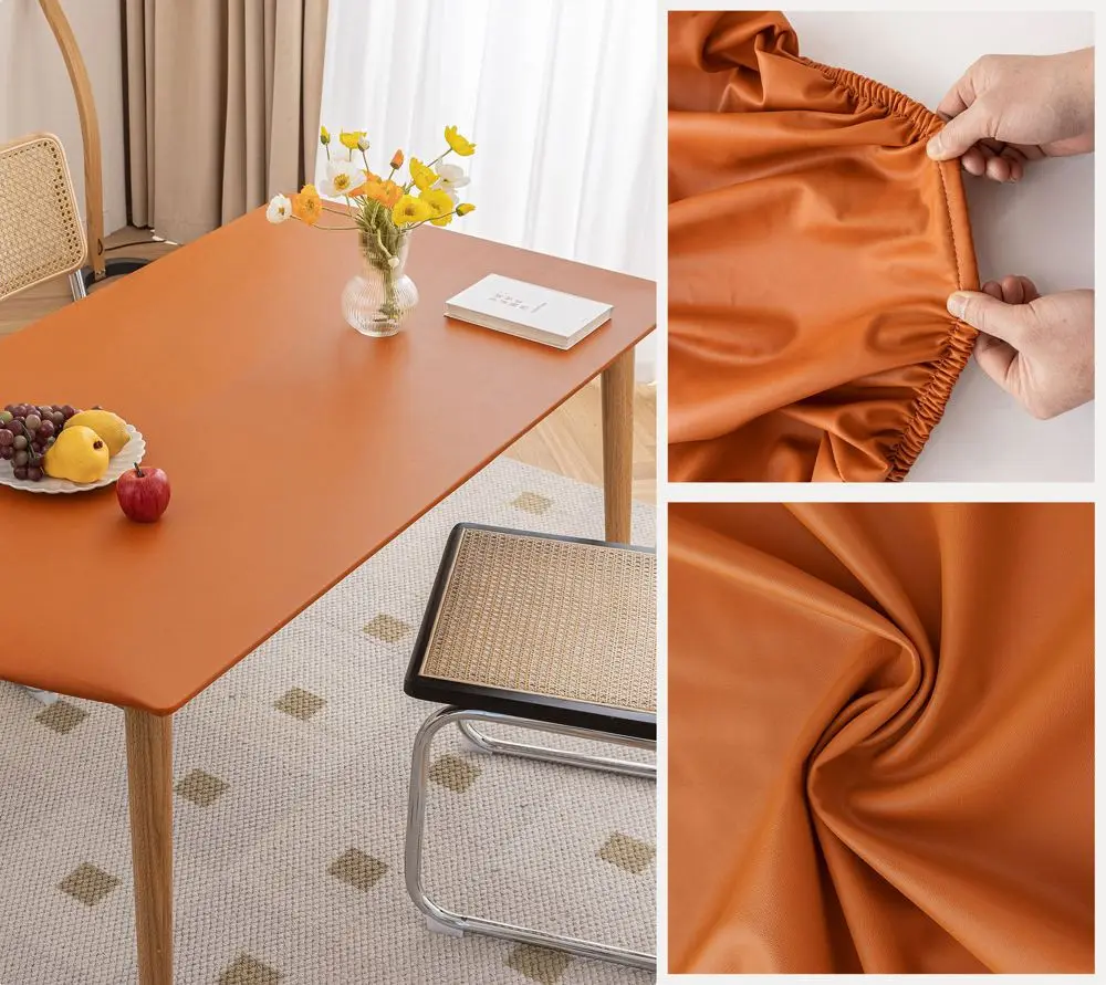 Einfarbige Tischdecke Weinrot als Spannbezug – Orange