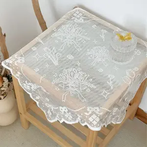 Tischdecke Groß Weiß aus Spitze mit Rosenmuster – Weiß