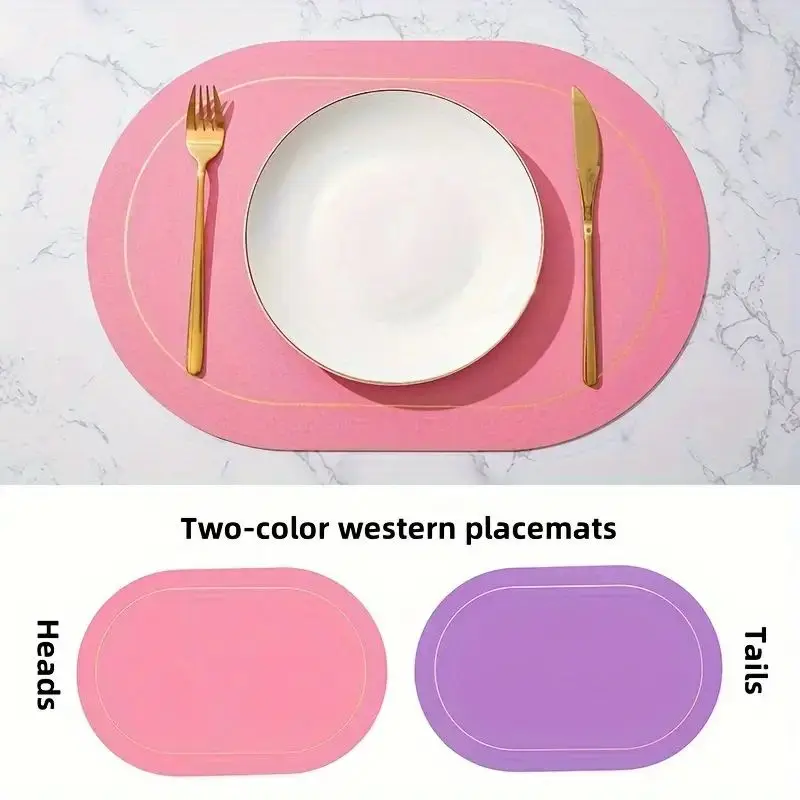 Ovales Tischset hellgrau mit feiner Goldlinie – Pink