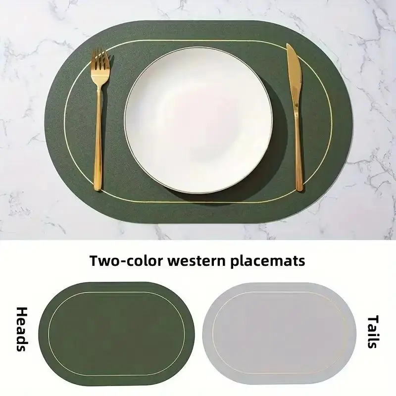 Platzdeckchen Dunkelgrün oval mit dünner Goldlinie – Grün