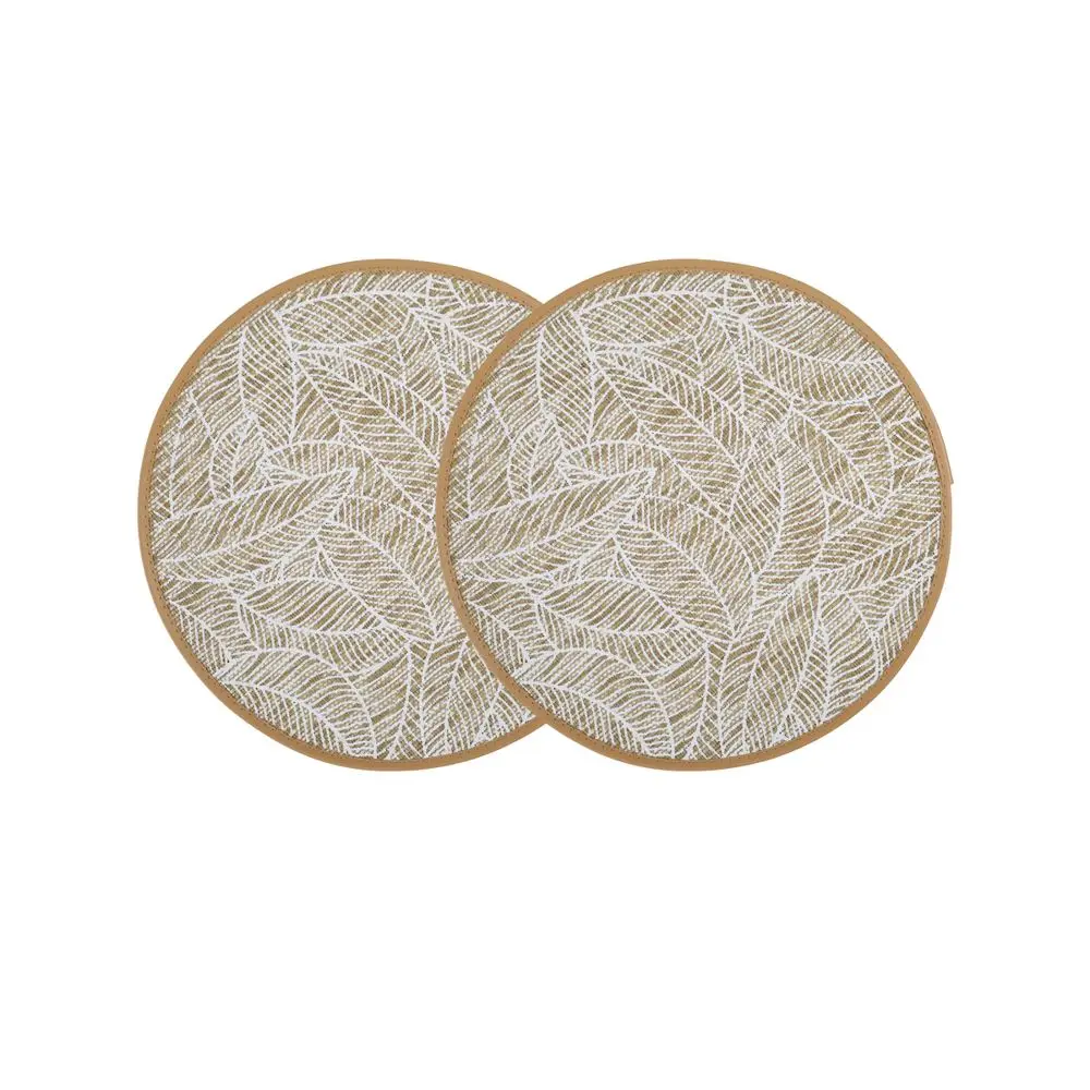 Platzdeckchen Stoff rund mit Blattmuster – Weiß