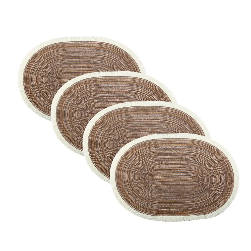 Tischset Stoff Baumwolle oval mit heller Fransenkante – Braun