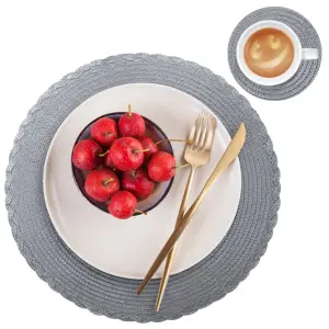 Tischset Grau rund, geflochten mit Spiralstruktur – Grau
