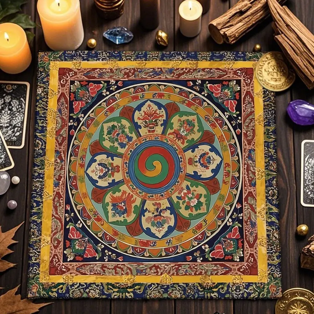 Stoff Tischdecke mit Sonne und Mond, quadratisch, waschbar – Bunt – Mandala