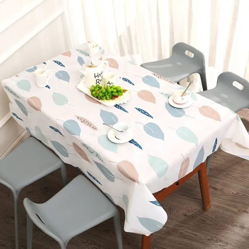 Tischdecke mit buntem Muster, rechteckig – Weiß – bunte Blätter