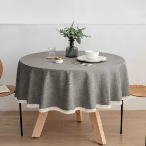 Runde Tischdecke grau mit Spitzenkante – Grau