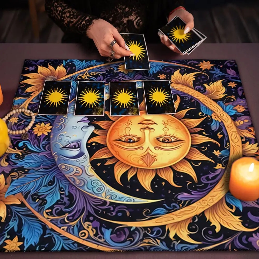 Stoff Tischdecke mit Sonne und Mond, quadratisch, waschbar – Bunt – Sonne und Mond Blau
