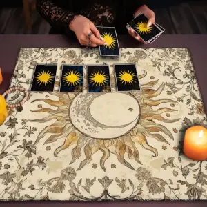 Stoff Tischdecke mit Sonne und Mond, quadratisch, waschbar – Creme – Sonne und Mond