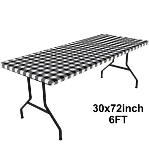 Tischdecke Schwarz kariert, rechteckig mit Spannrand – Schwarz