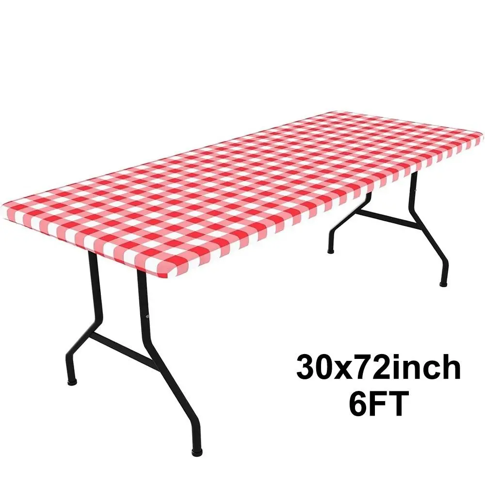 Tischdecke Schwarz kariert, rechteckig mit Spannrand – Rot