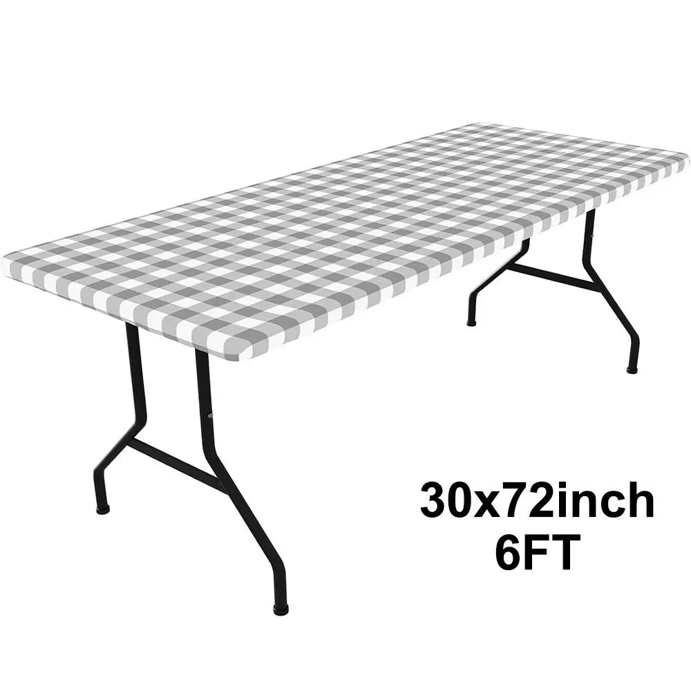 Tischdecke Schwarz kariert, rechteckig mit Spannrand – Grau