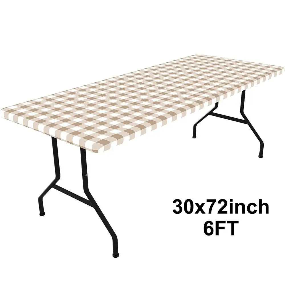 Tischdecke Schwarz kariert, rechteckig mit Spannrand – Beige
