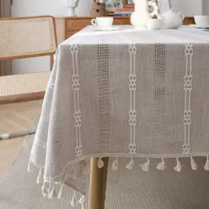 Tischdecke grau rechteckig mit Quasten und Streifenmuster – Grau